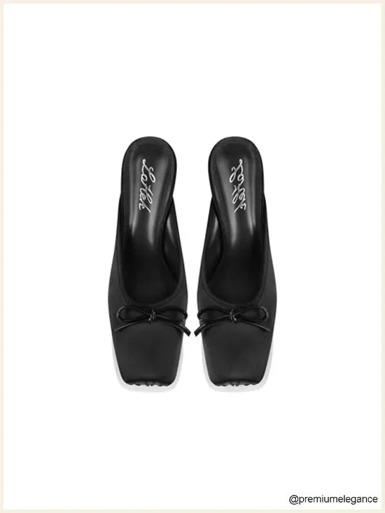 Satin Ballet Mule Kitten Heels Slip On Closed Square Toe Pumps Comfortable