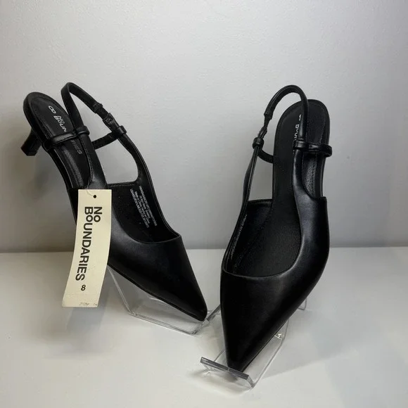 No Boundaries Kitten Sling Heels Women's Size  8 Wide Black Slip On Heeled