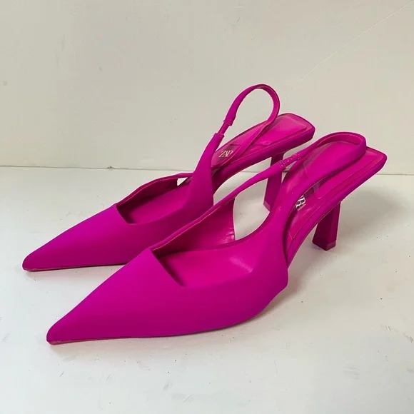 Zara Hot Pink Pointed Slingback Heels