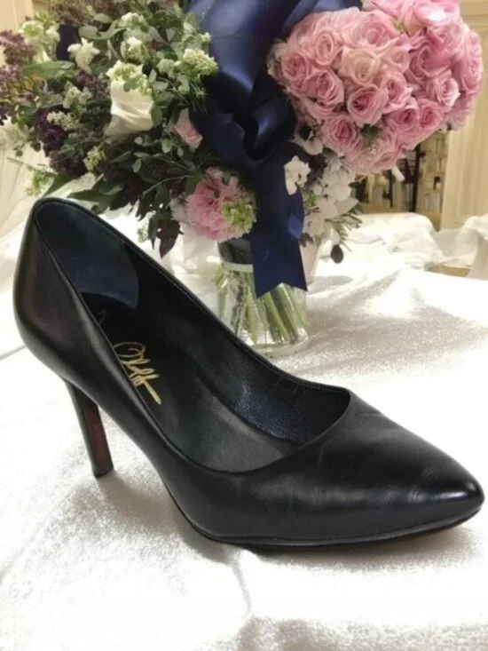 Joan Oloff Deborah Black Luxury Leather Mid-Stiletto Heel, Size 36 (US 6)