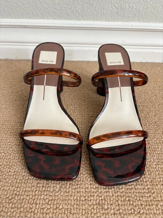 NEW Dolce Vita Tortoiseshell Block Heel Slide Sandals in Brown, size 9