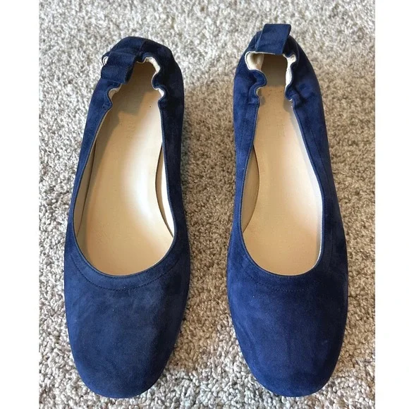 Everlane Day Heel Navy Blue Suede Block Heel Pumps Made in Italy SZ 9.5