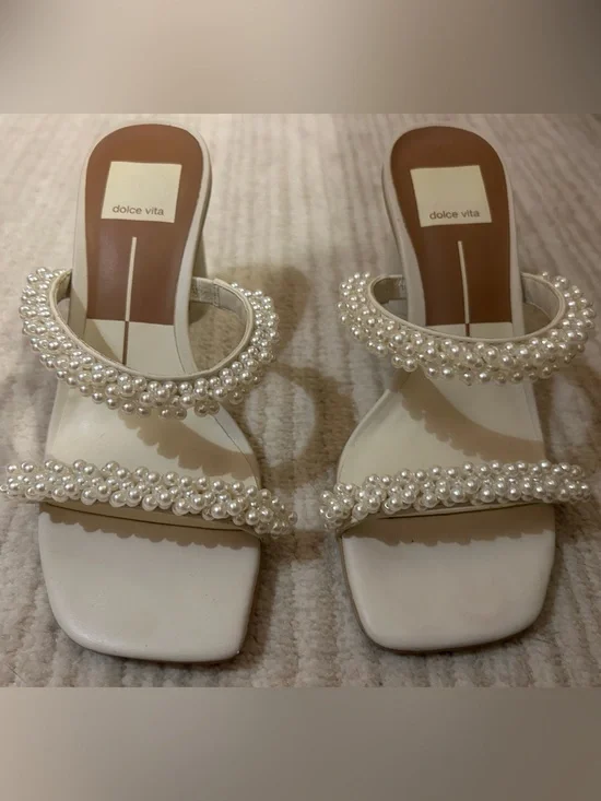 Dolce Vita Ivory Pearl Block Heel Sandals
