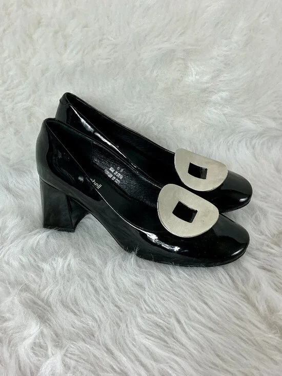 Jeffrey Campbell Tippi Black Patent Leather Silver Metal Pump Block Heels 6.5