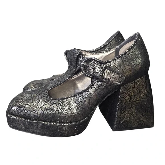 Circus Sam Edelman Platform Heels Sz 9 Black Floral Mary Jane Block Whimsigoth