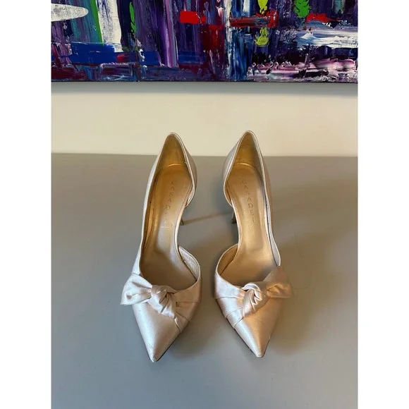 Casadei Champagne Satin Bow d'Orsay Pointed Toe Pumps | Size 38