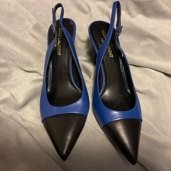 YSL Saint Laurent Two Tone Blue Black Heels Sz 37