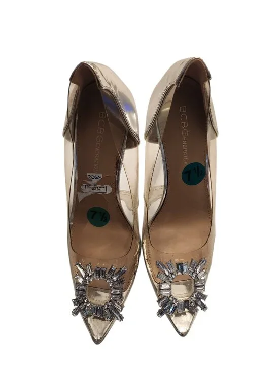 BCBG Holographic Pointed Toe Pumps Heels Silver Size 7.5 Embellished Toe Design
