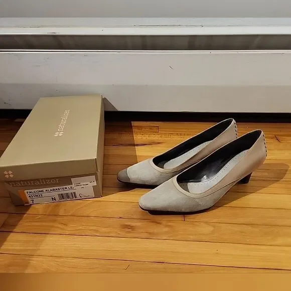 Naturalizer Falcone Alabaster Leather Women's Pumps Beige 7 Narrow