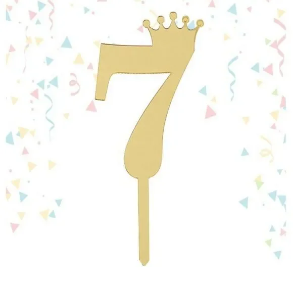 Cake Topper # 7 Golden Mirror Reflecting Chic NWT Number Seven