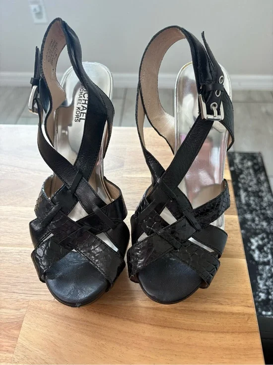 MICHAEL Michael Kors Black Crisscross Slingback Heels
