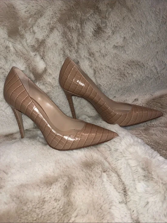 M. Gemi Nude Croc-Embossed Pointed Toe Stiletto Pumps