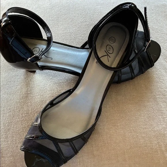 Women's Black Ankle-Strap Peep-Toe Heels
