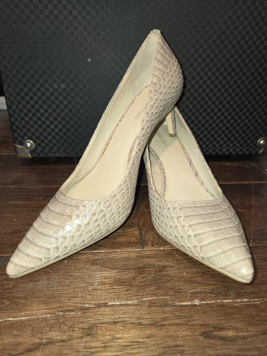 Calvin Klein Taupe Croc-Embossed Pointed Heel Pump