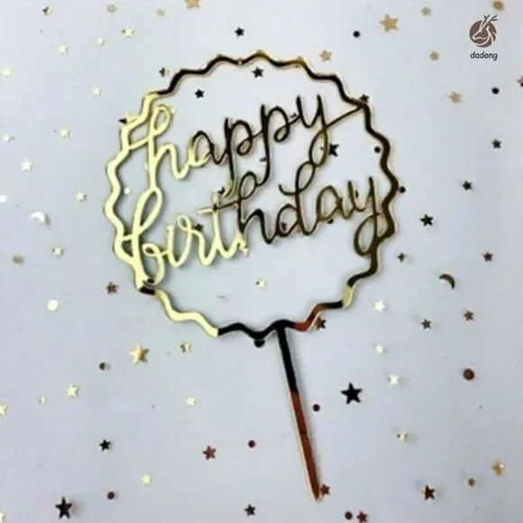 Happy Birthday Cake Topper Gold Acrylic Mirror Style NWT