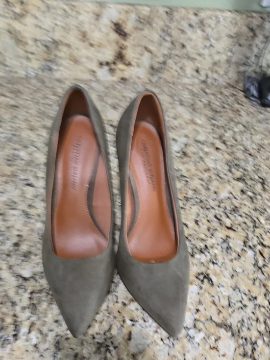 Christian Siriano Olive Suede Pointed-Toe Pumps