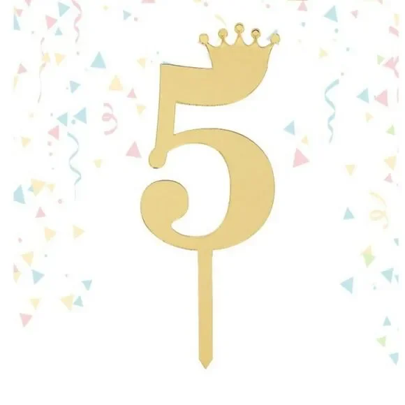 CAKE Topper # 5 Golden Mirror Reflecting Chic NWT Number Five