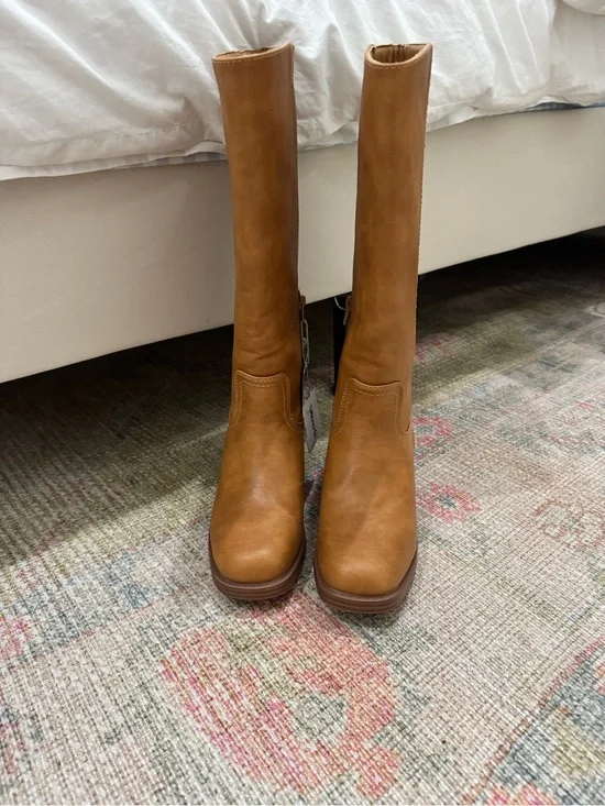 Haute Hippie Tall Leather Platform Boots in Cognac