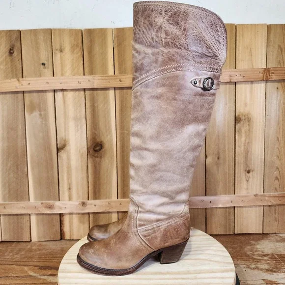 Frye Jane Tall Cuff Boots Womens 6‎ B Brown Leather Over The Knee Riding Western
