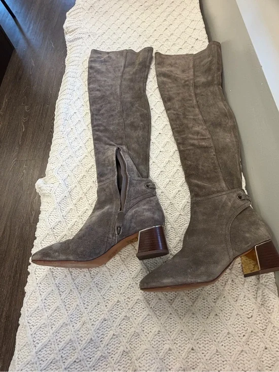 Tory Burch Gigi suede over-the-knee boots in taupe