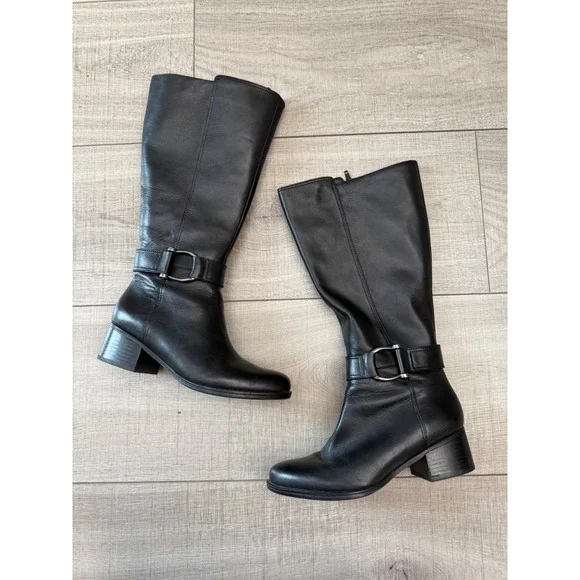 Naturalizer Daelynn Black Leather Knee High Boots Size 7 Wide Calf