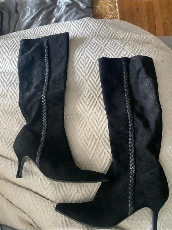 Salvatore Ferragamo Black Suede Knee-High Braided Melany boot 7 1/2