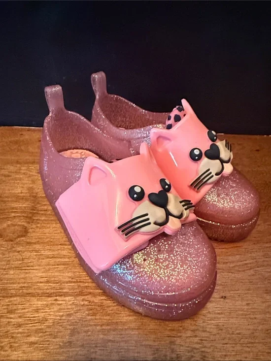 Kids Pink Glitter Cat Slip-On Shoes