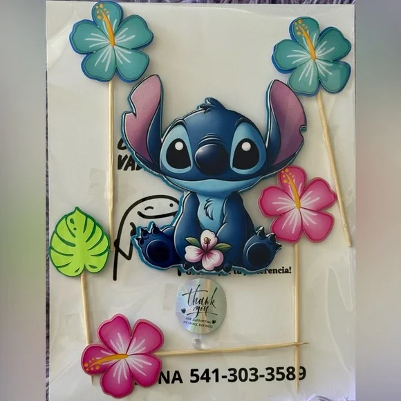Stitch Cake Topper Set with Flowers