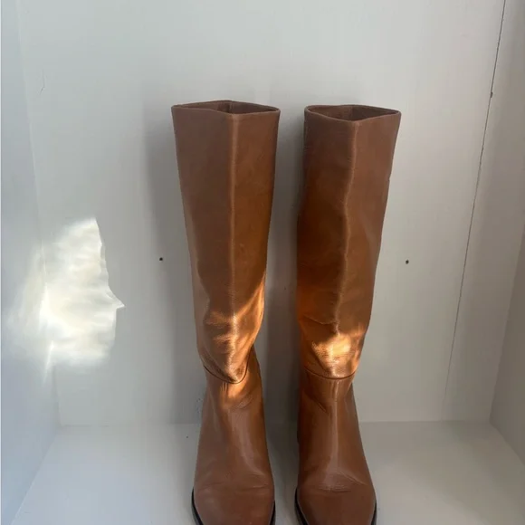 Frye Tall Leather Riding Boots in Cognac Brown