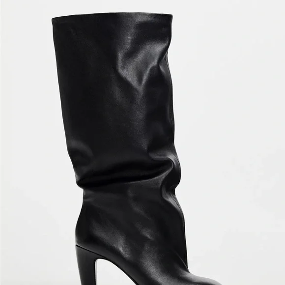 Zara Black Over-the-Knee Slouch Leather Boots