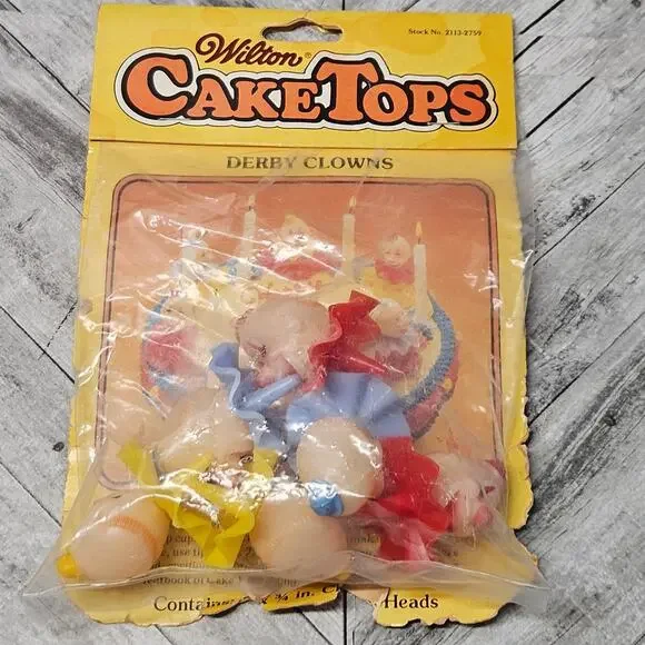 Vintage Cake Topper Derby Clowns 80s Wilton CakeTops 6 pcs