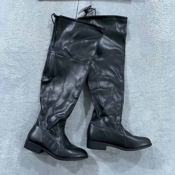 Rue21 Over The Knee Boots Womens 8 Faux Leather  Drawstring Tie Grunge Biker
