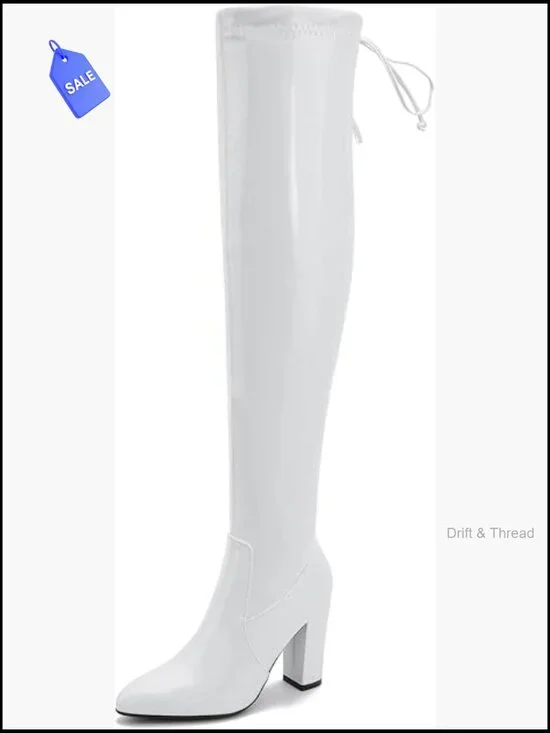 Over the Knee Boots, Thigh High Chunky Heel Lace Up Zipper, Sexy Pointed Toe