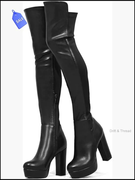 Over the Knee Boots Chunky Heel Platform Side Zipper