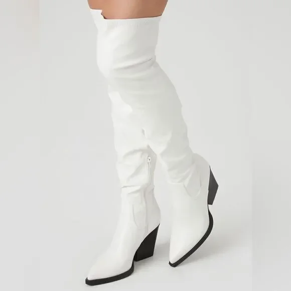 Forever 21 size 6 over the knee white boots