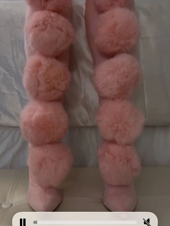 BRAND NEW!!!! Privileged Baby Pink Pom-Pom Over-the-Knee Boots