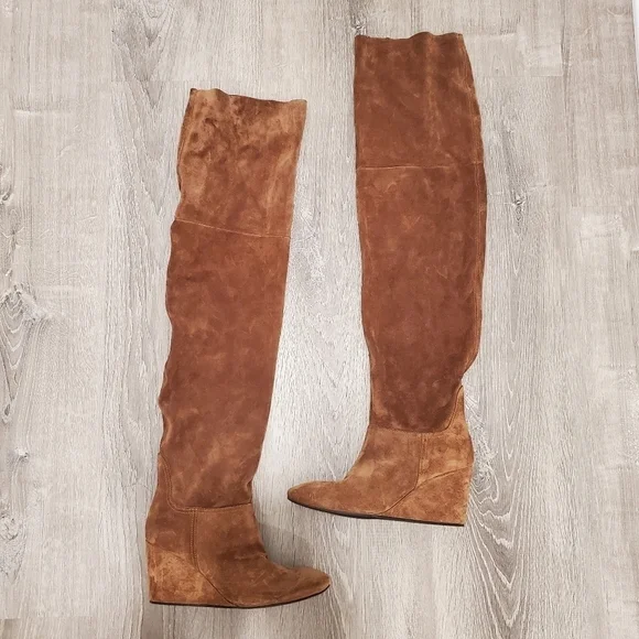 AGL Brown Suede Over The Knee Wedge Boots