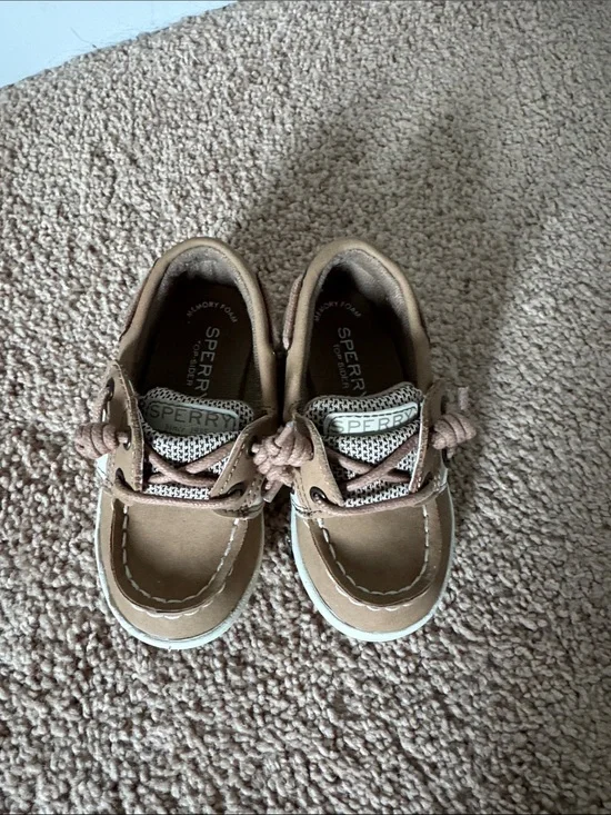 Sperry Kids Tan Moccasin Boat Shoes Size 7M