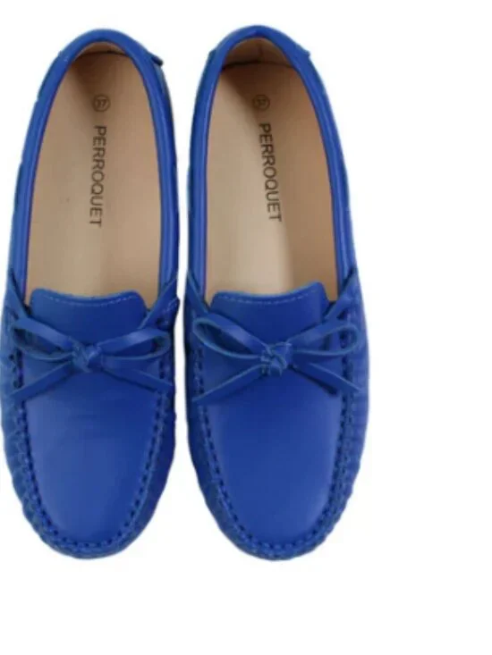 Perroquet Blue Leather Loafer with Bow