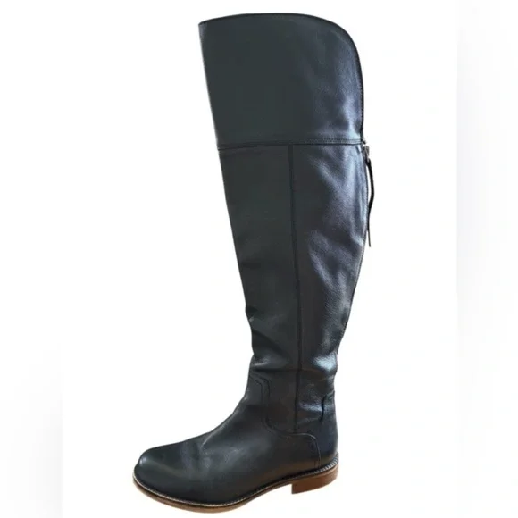 Franco Sarto Tall Black Leather Battina Knee-High Heeled Boots, Women’s Size 6.5