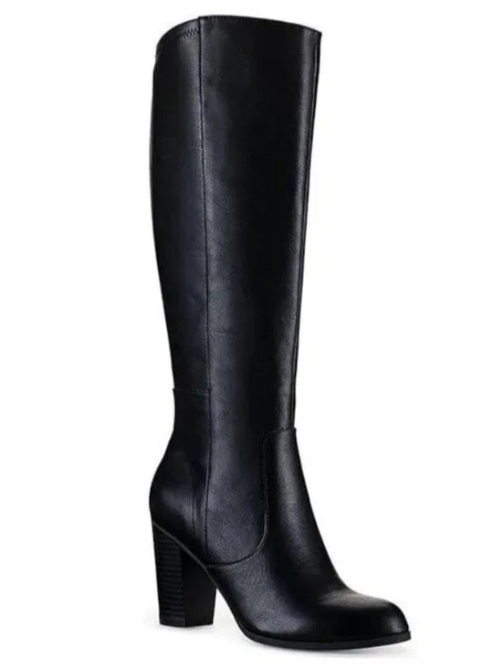 Style & Co Addyy Knee High Boots Black Extra Wide Calf Block Heel Women's 9.5W