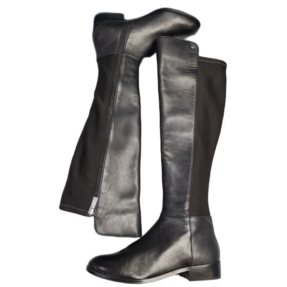 Michael Kors Tall Boots Womens US 8M Black Soft Leather Round Toe Side Zip EUC