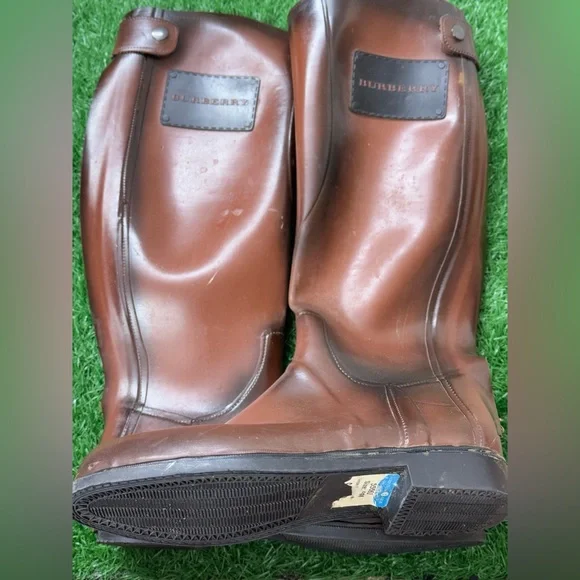 Burberry Sienna Equestrian‎ Brown Rubber Rain Boots Size 40 in womens