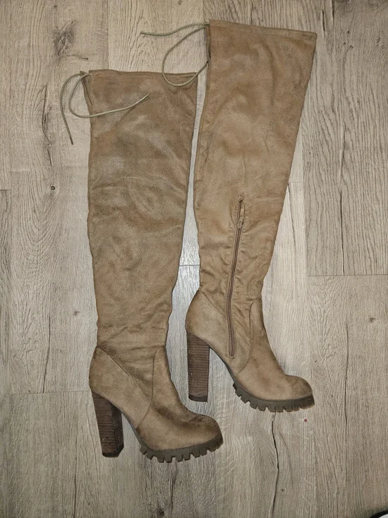 Charlotte Russe Suede-Like Tan Over-the-Knee Lug Heel Boots