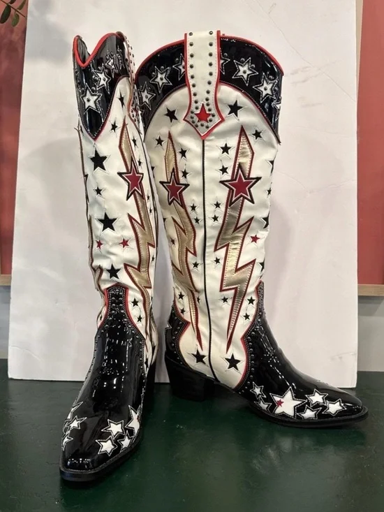 NWOT Starburst Lightning Western Boots - White, Black, Red, Gold