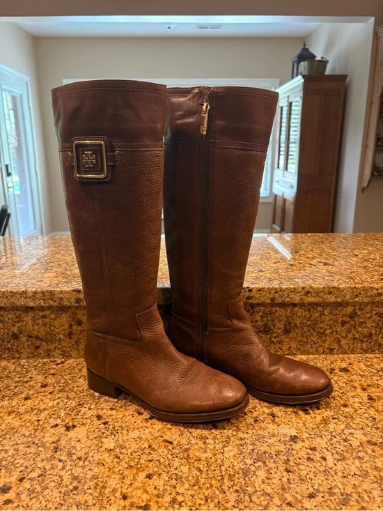 Tory Burch Tall Brown Leather Riding Boots Size 7 Flats