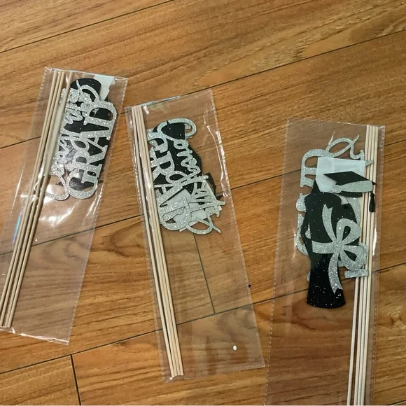 3 pack of Graduation Cake/Cupcake Toppers in Black and Silver