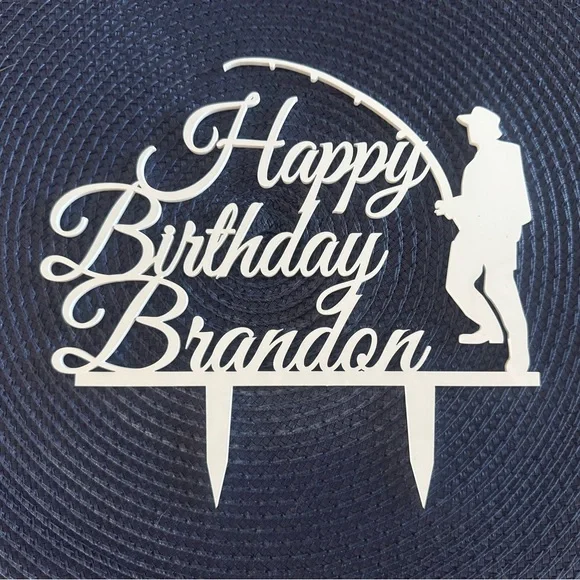 Fishing Themed Happy Birthday Cake Topper