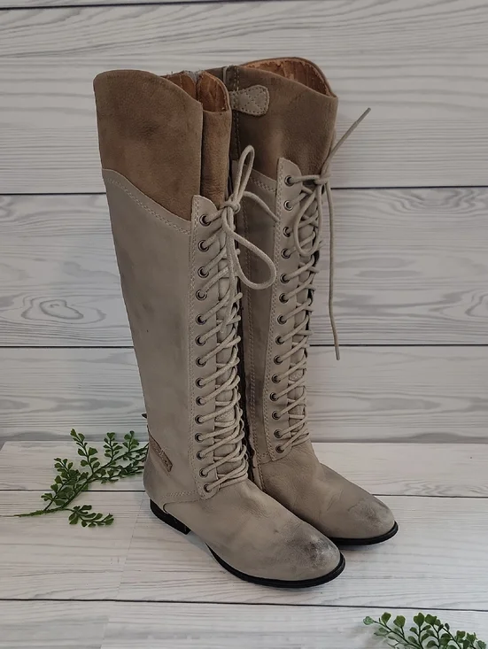 Kelsi Dagger Jutta  Lace-Up Tall Boots - Taupe Suede Womens Size 6