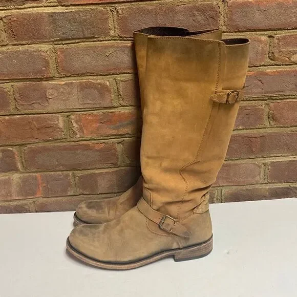 Liberty Black Tan Stone Washed Leather Riding Boot Sz 9.5